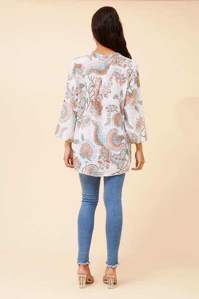 ROSETTA ABSTRACT PRINT LINEN TOP