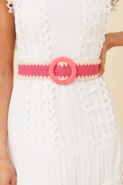 ROUND BUCKLE STRAW BELT