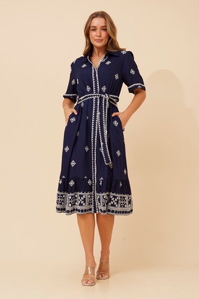 ROYCE EMBROIDERED MIDI DRESS