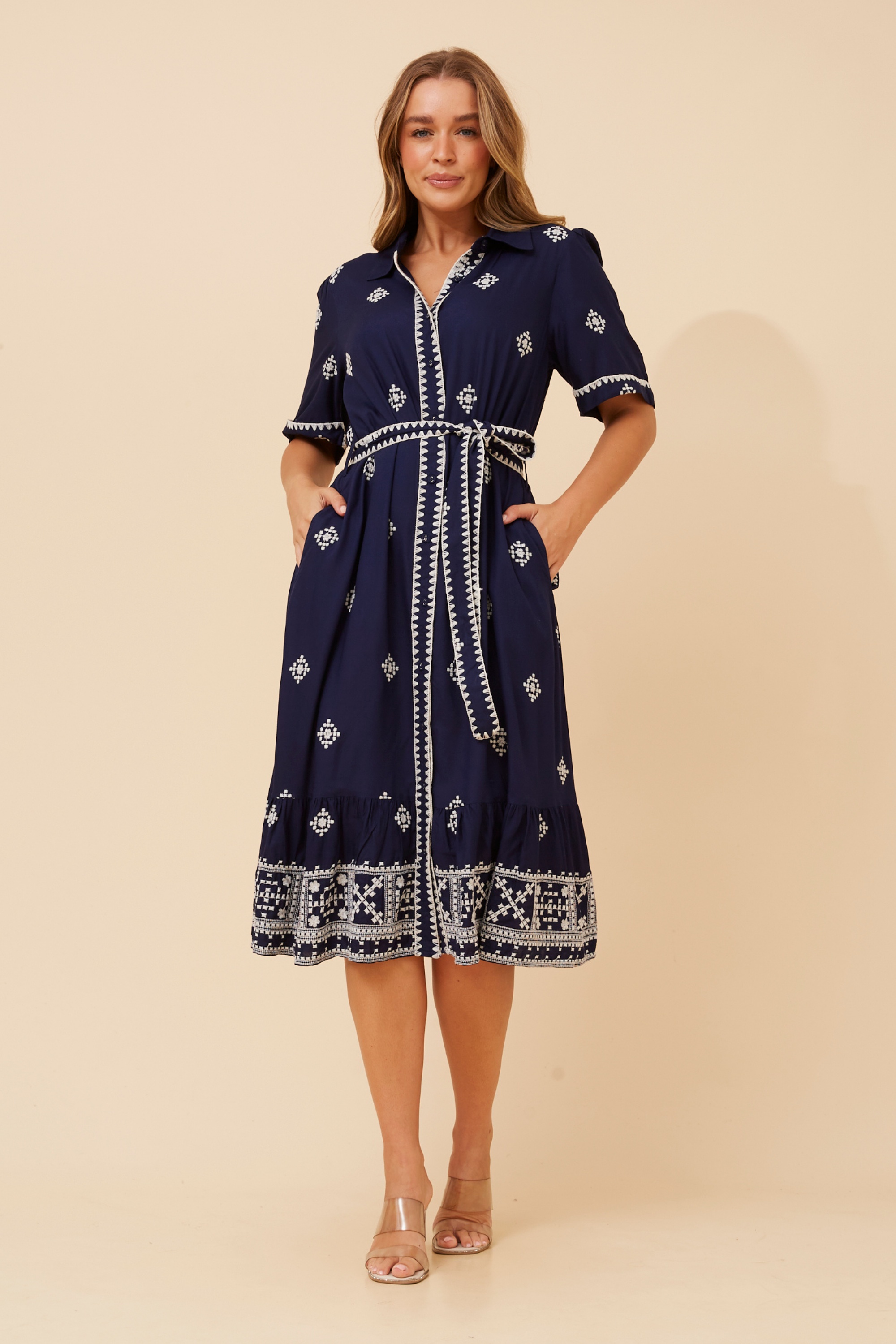 ROYCE EMBROIDERED MIDI DRESS