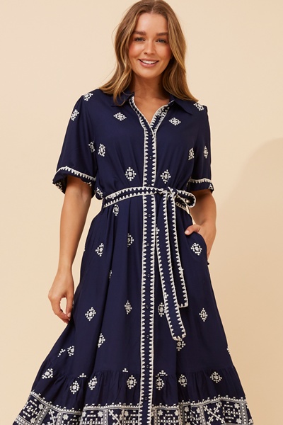 ROYCE EMBROIDERED MIDI DRESS