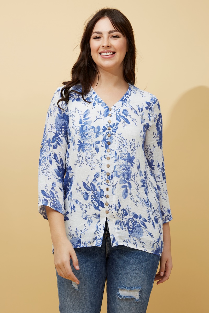 RUBY FLORAL BUTTON FRONT TOP RUBY FLORAL BUTTON FRONT TOP
