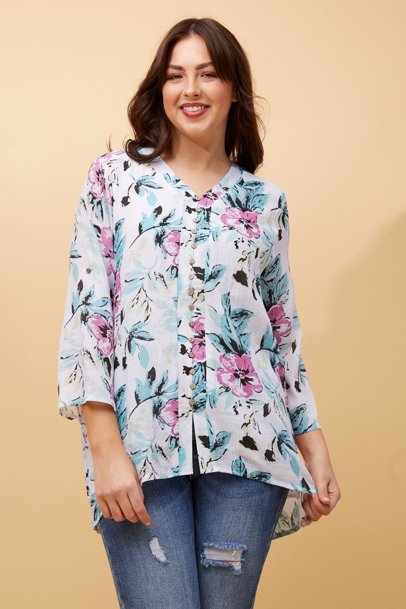RUBY FLORAL BUTTON FRONT TOP
