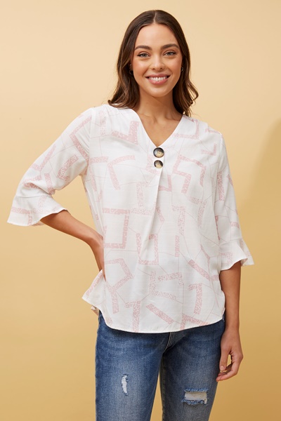 RUE ABSTRACT PRINT BUTTON DETAIL TOP
