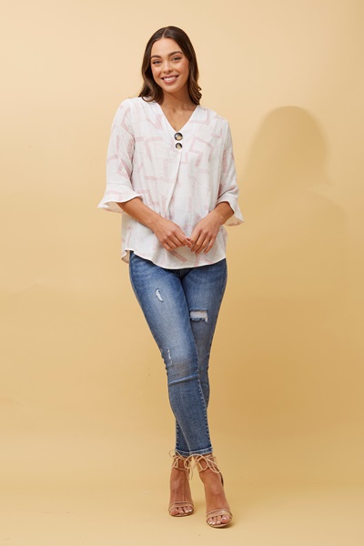RUE ABSTRACT PRINT BUTTON DETAIL TOP