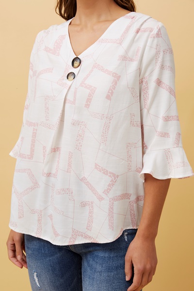 RUE ABSTRACT PRINT BUTTON DETAIL TOP