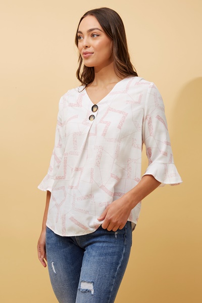 RUE ABSTRACT PRINT BUTTON DETAIL TOP
