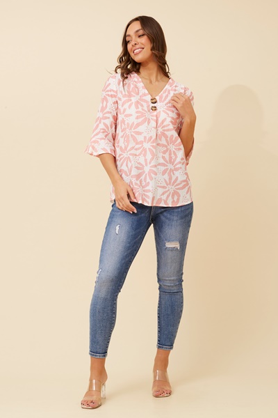 RUE FLORAL PRINT BUTTON DETAIL TOP