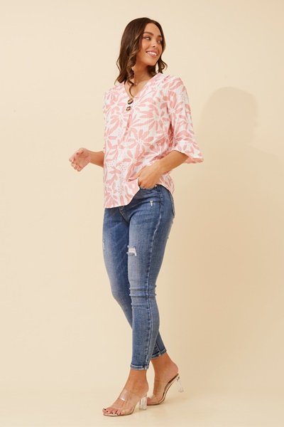RUE FLORAL PRINT BUTTON DETAIL TOP