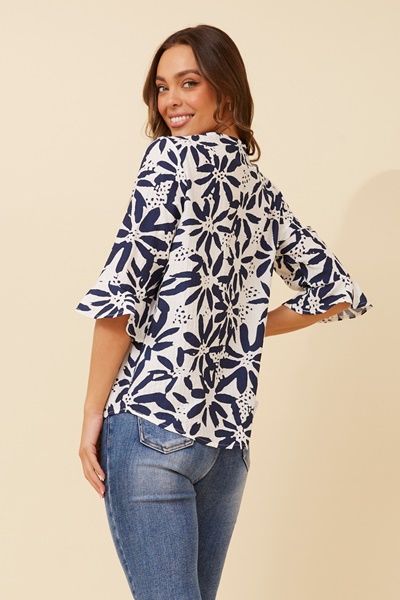 RUE FLORAL PRINT BUTTON DETAIL TOP