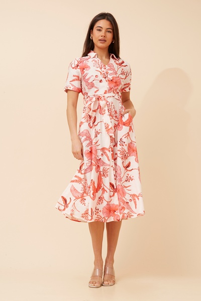 RUTHIE LEAF PRINT MIDI DRESS