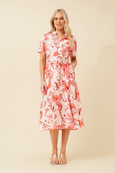 RUTHIE LEAF PRINT MIDI DRESS