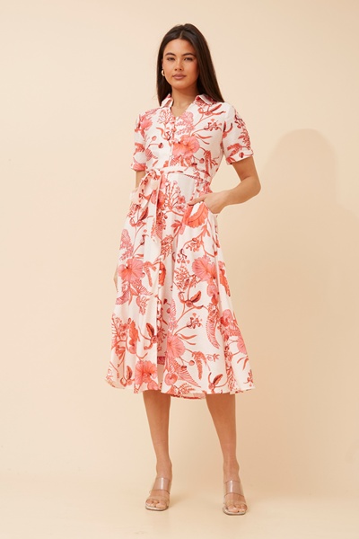 RUTHIE LEAF PRINT MIDI DRESS