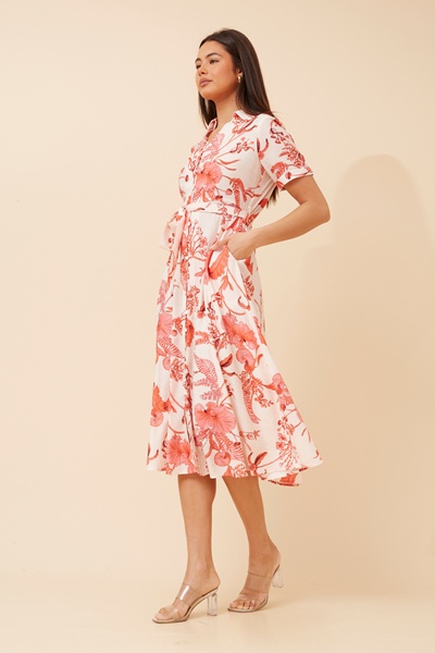 RUTHIE LEAF PRINT MIDI DRESS