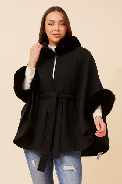 RYLAN FAUX FUR TRIM PONCHO