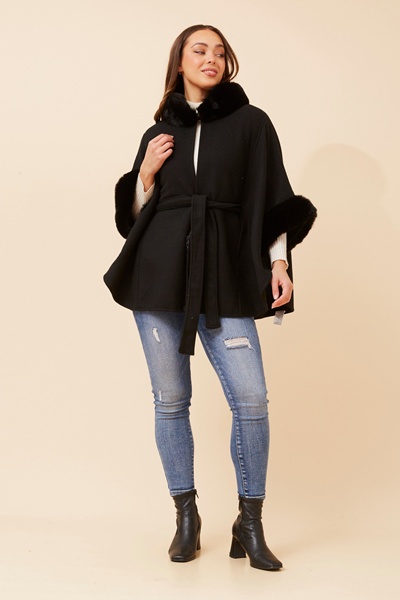 RYLAN FAUX FUR TRIM PONCHO