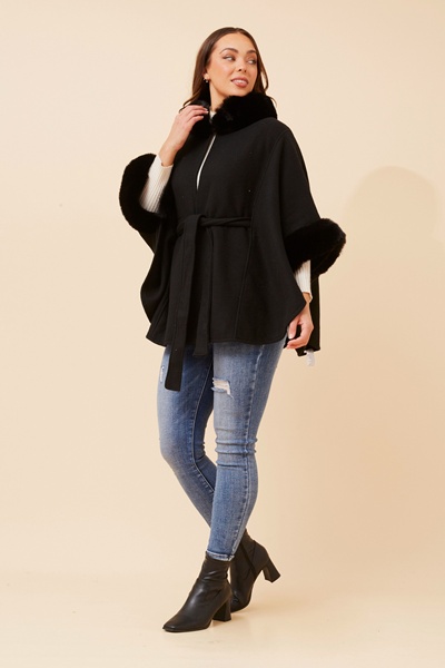 RYLAN FAUX FUR TRIM PONCHO