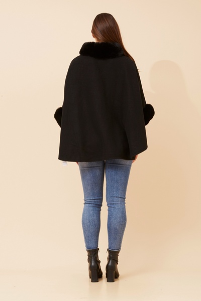 RYLAN FAUX FUR TRIM PONCHO