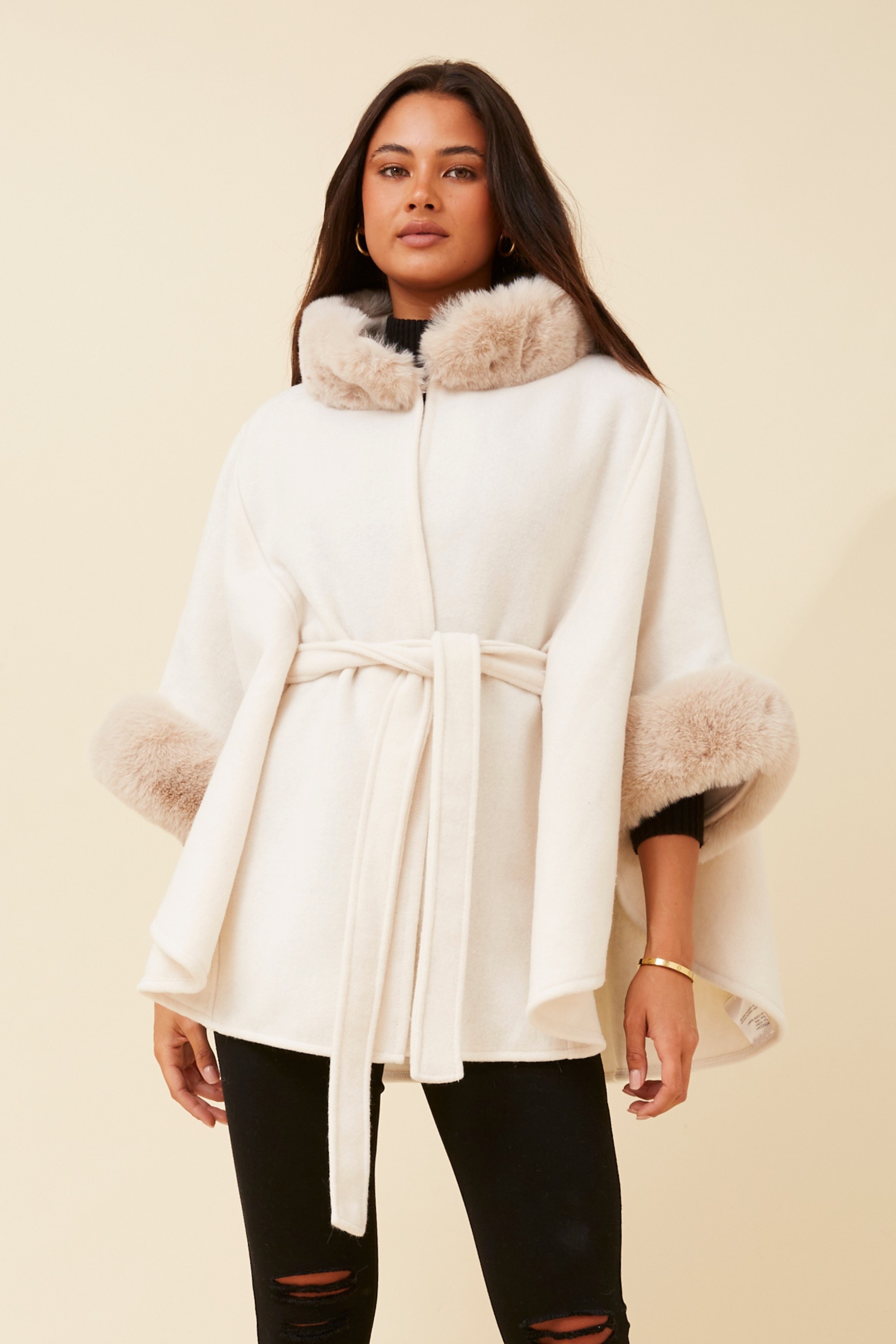 RYLAN FAUX FUR TRIM PONCHO