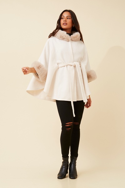 RYLAN FAUX FUR TRIM PONCHO