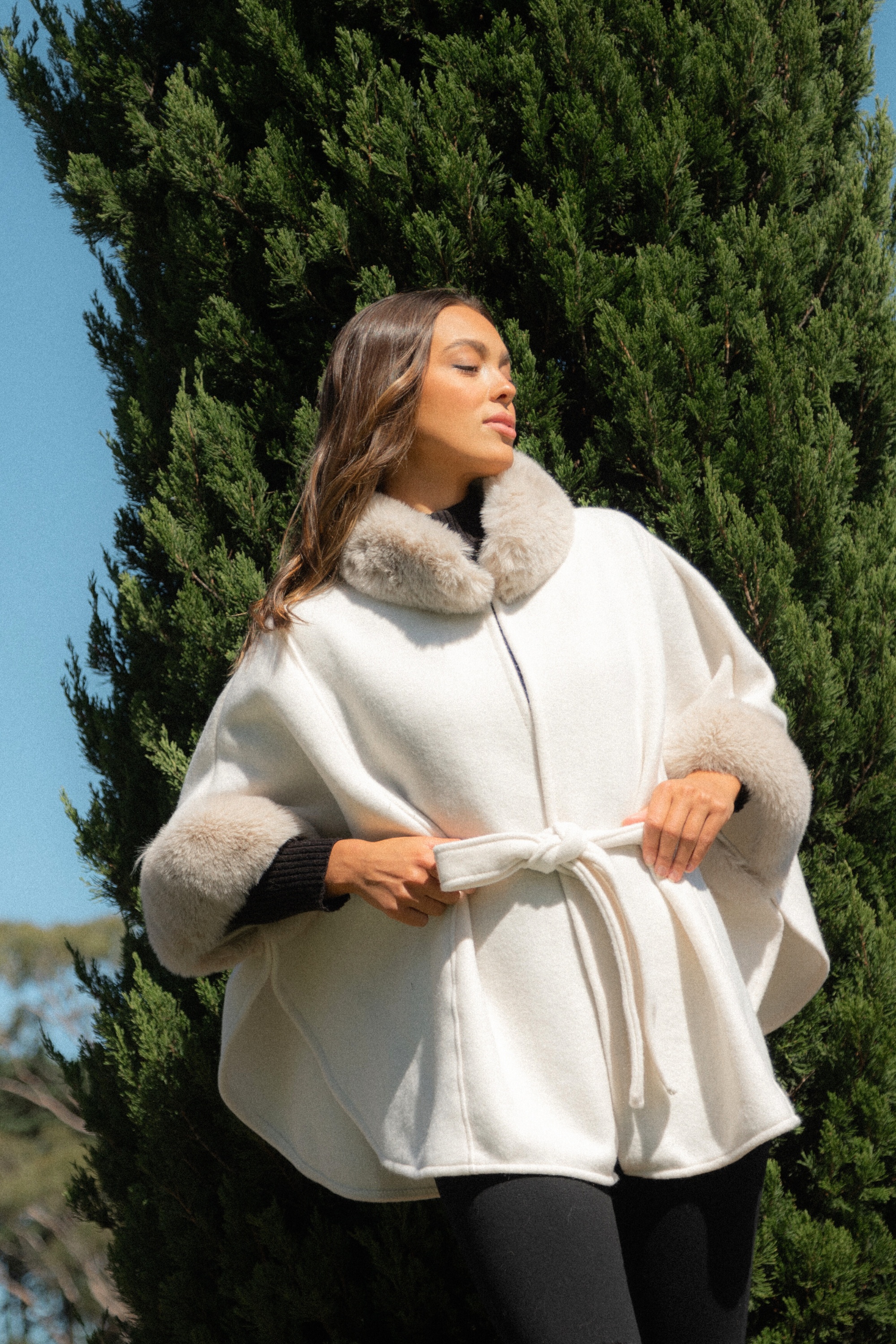 RYLAN FAUX FUR TRIM PONCHO
