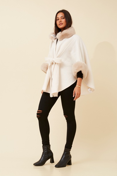 RYLAN FAUX FUR TRIM PONCHO