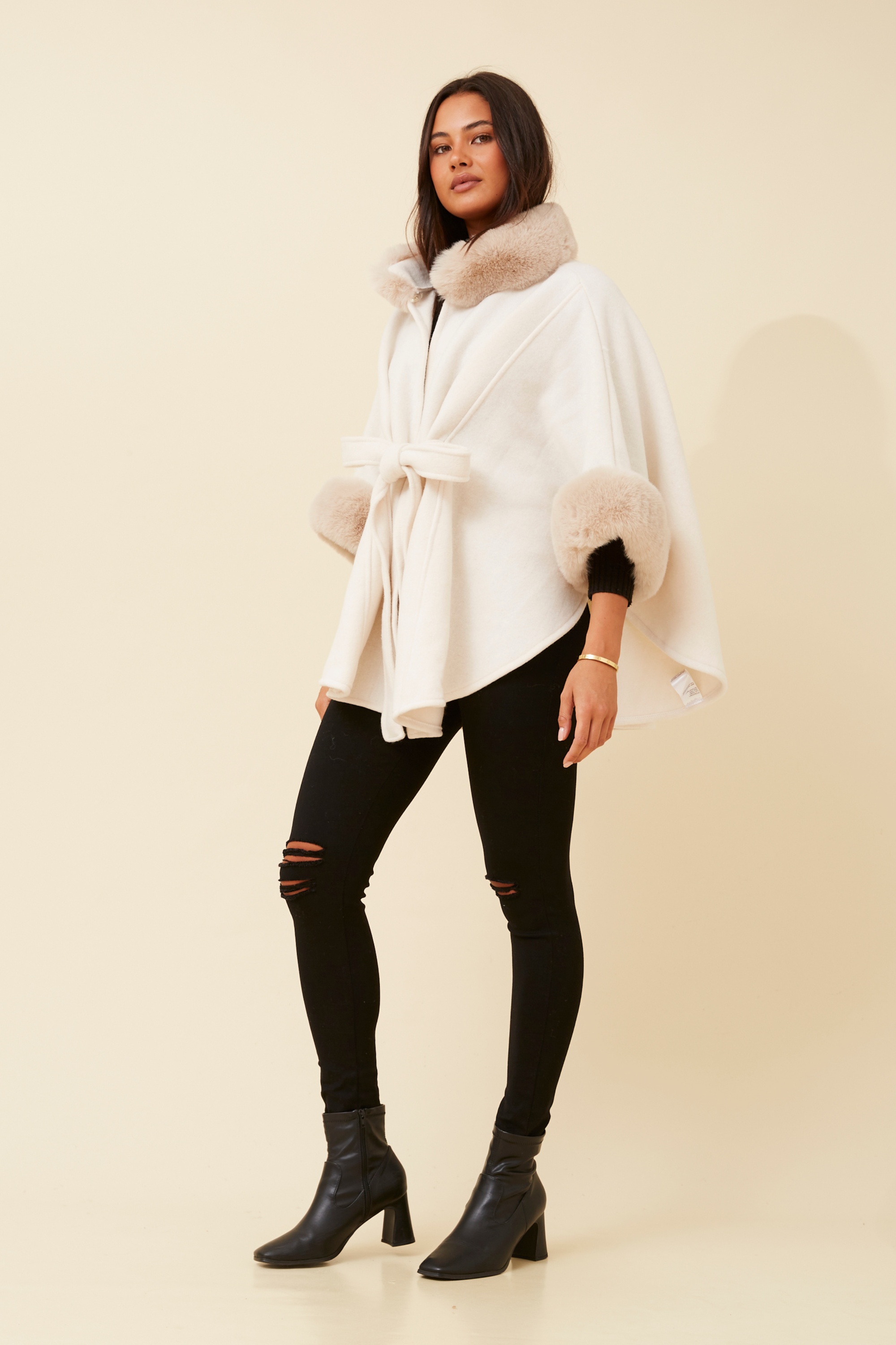 RYLAN FAUX FUR TRIM PONCHO