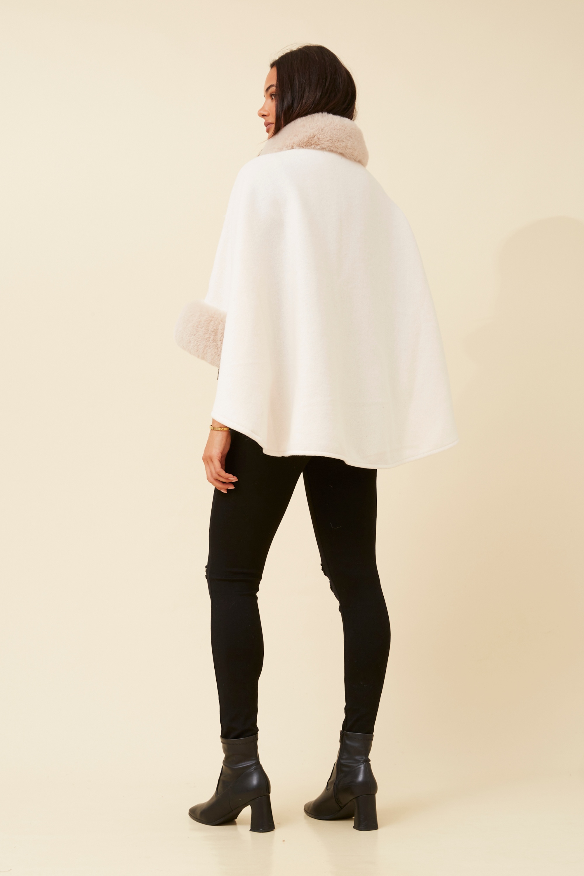 RYLAN FAUX FUR TRIM PONCHO