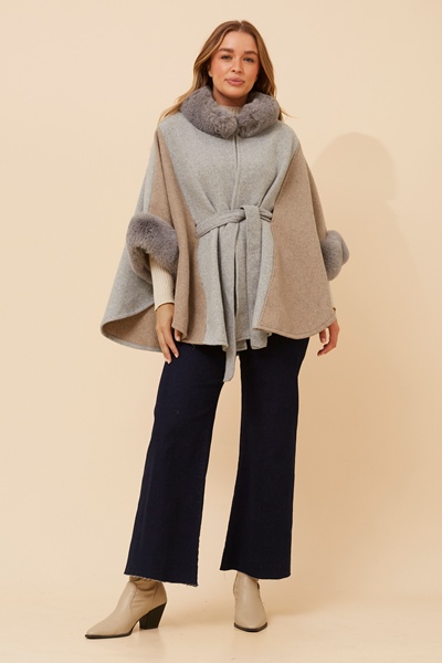 RYLAN FAUX FUR TRIM PONCHO