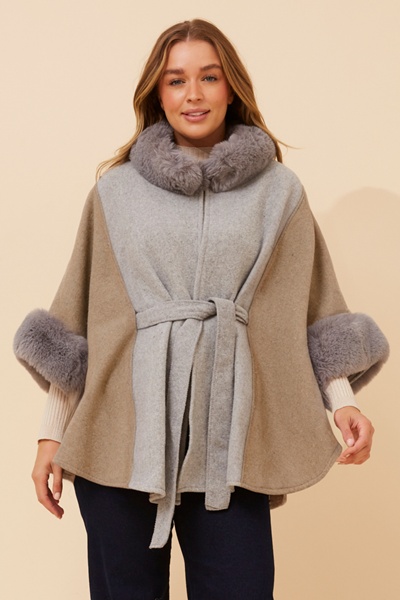 RYLAN FAUX FUR TRIM PONCHO