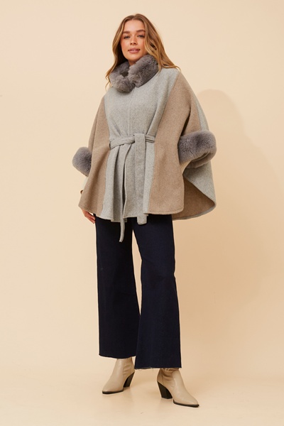 RYLAN FAUX FUR TRIM PONCHO