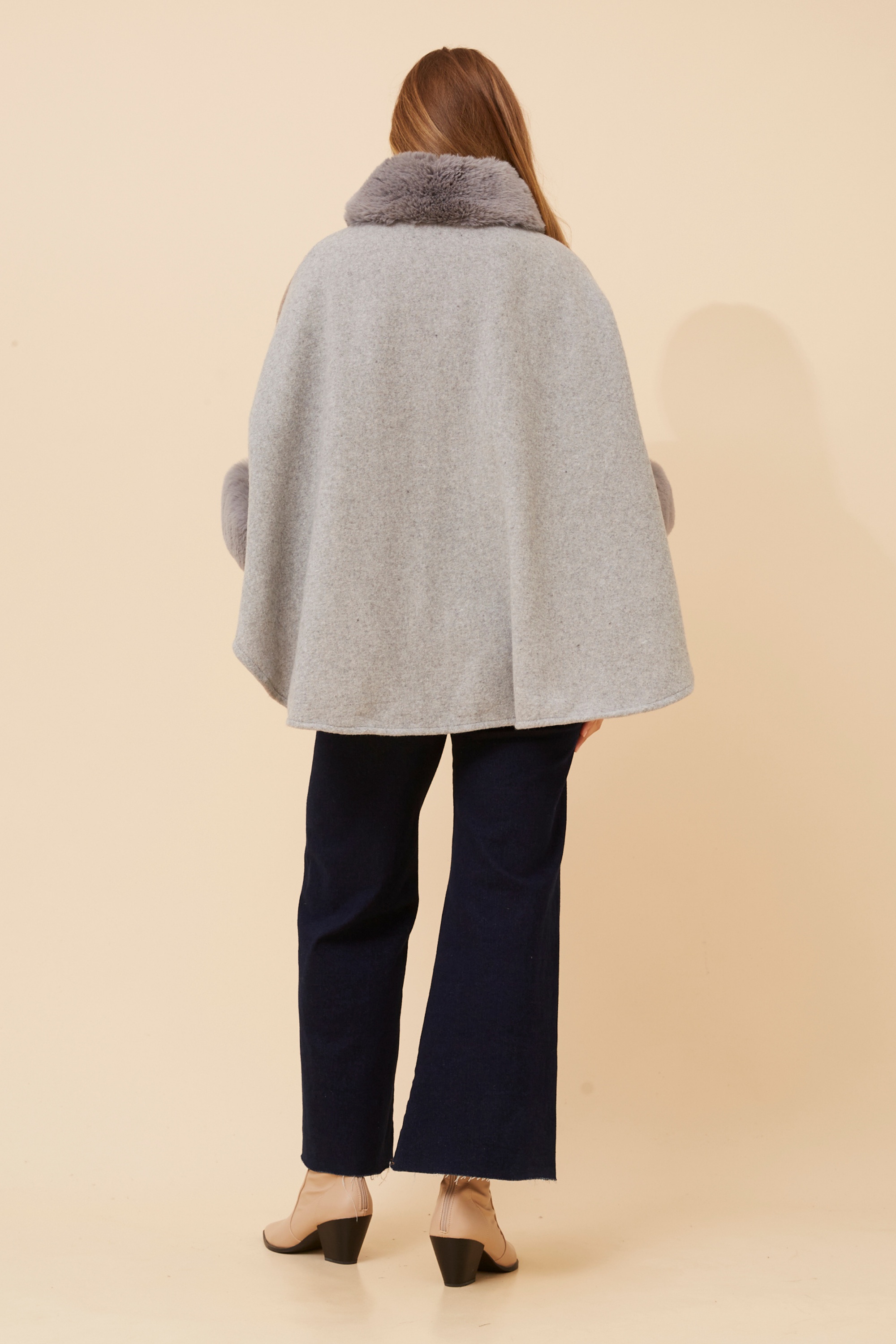 RYLAN FAUX FUR TRIM PONCHO