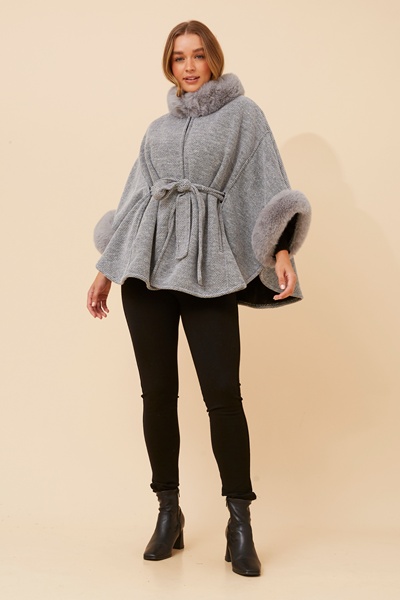 RYLAN FAUX FUR TRIM PONCHO