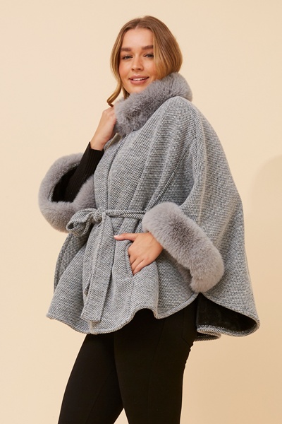 RYLAN FAUX FUR TRIM PONCHO