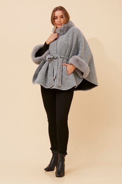 RYLAN FAUX FUR TRIM PONCHO