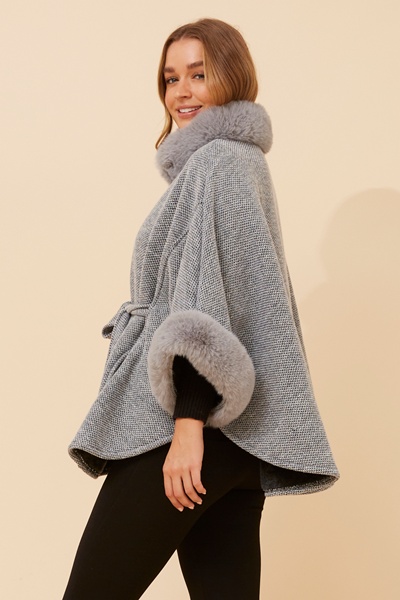 RYLAN FAUX FUR TRIM PONCHO