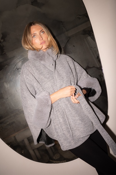 RYLAN FAUX FUR TRIM PONCHO