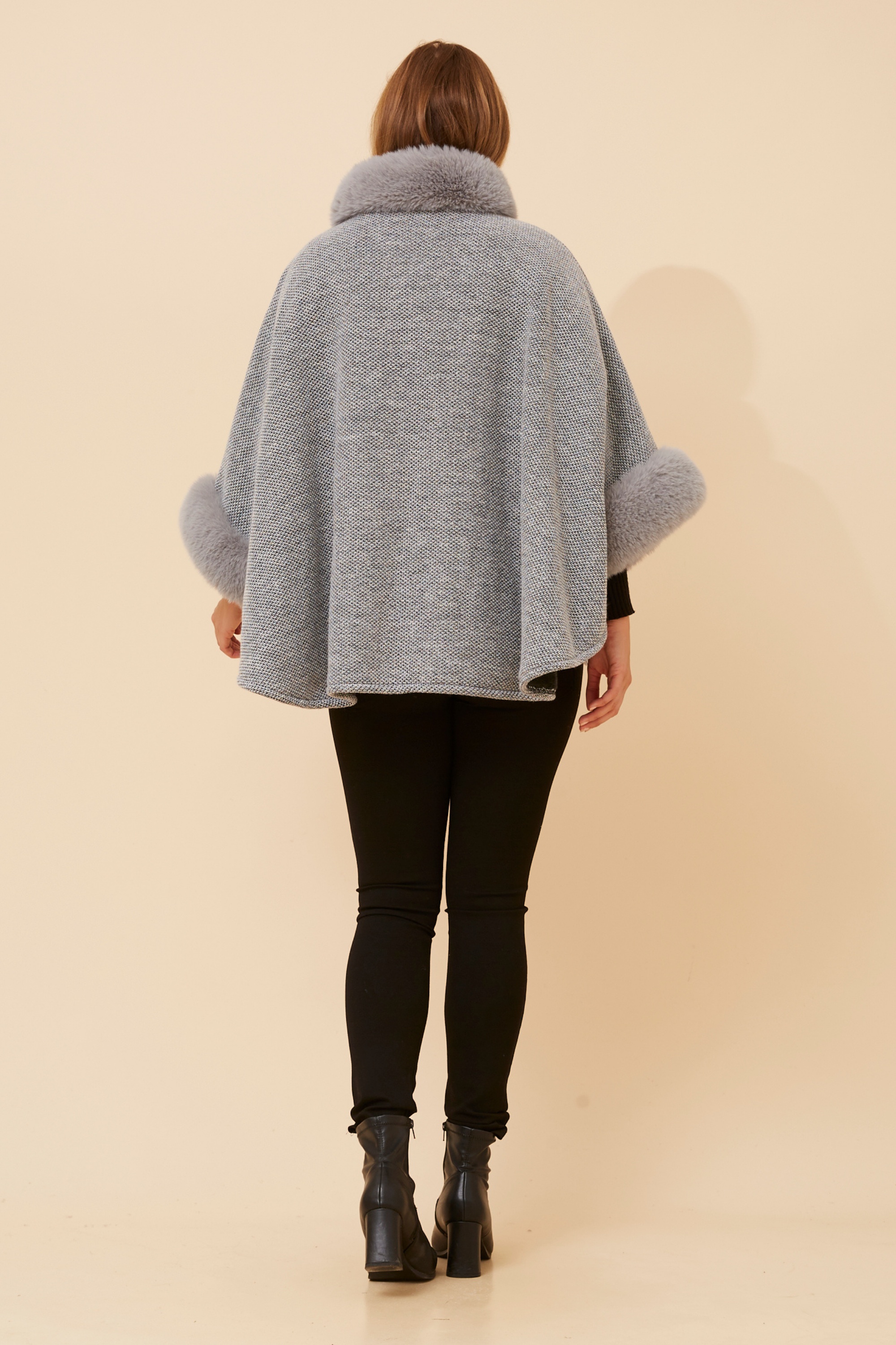 RYLAN FAUX FUR TRIM PONCHO