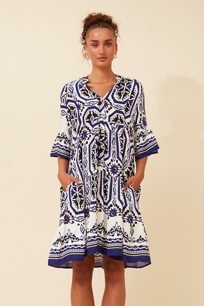 SAFARA BORDER PRINT DRESS