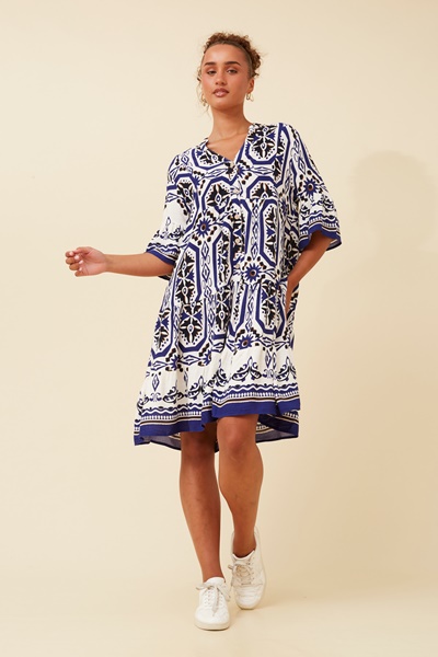 SAFARA BORDER PRINT DRESS