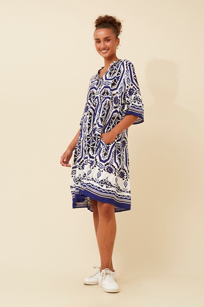 SAFARA BORDER PRINT DRESS