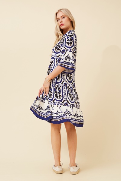 SAFARA BORDER PRINT DRESS