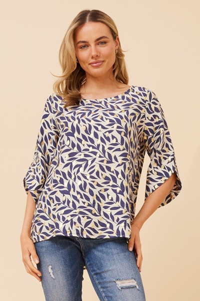SAMANTHA LEAF PRINT TOP