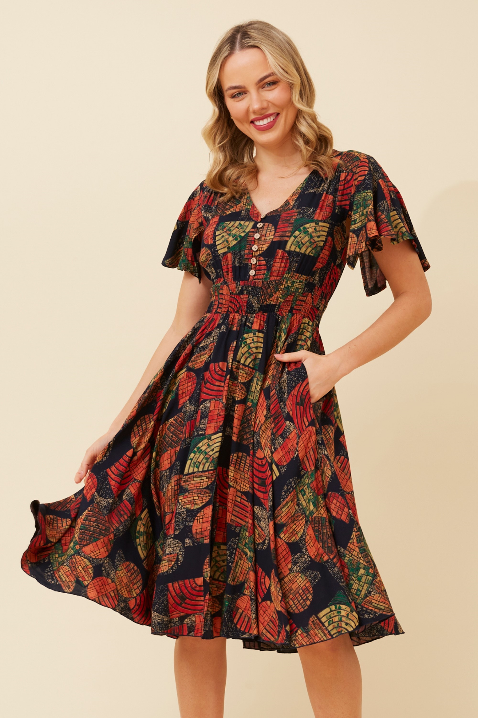 SANDY ABSTRACT PRINT DRESS