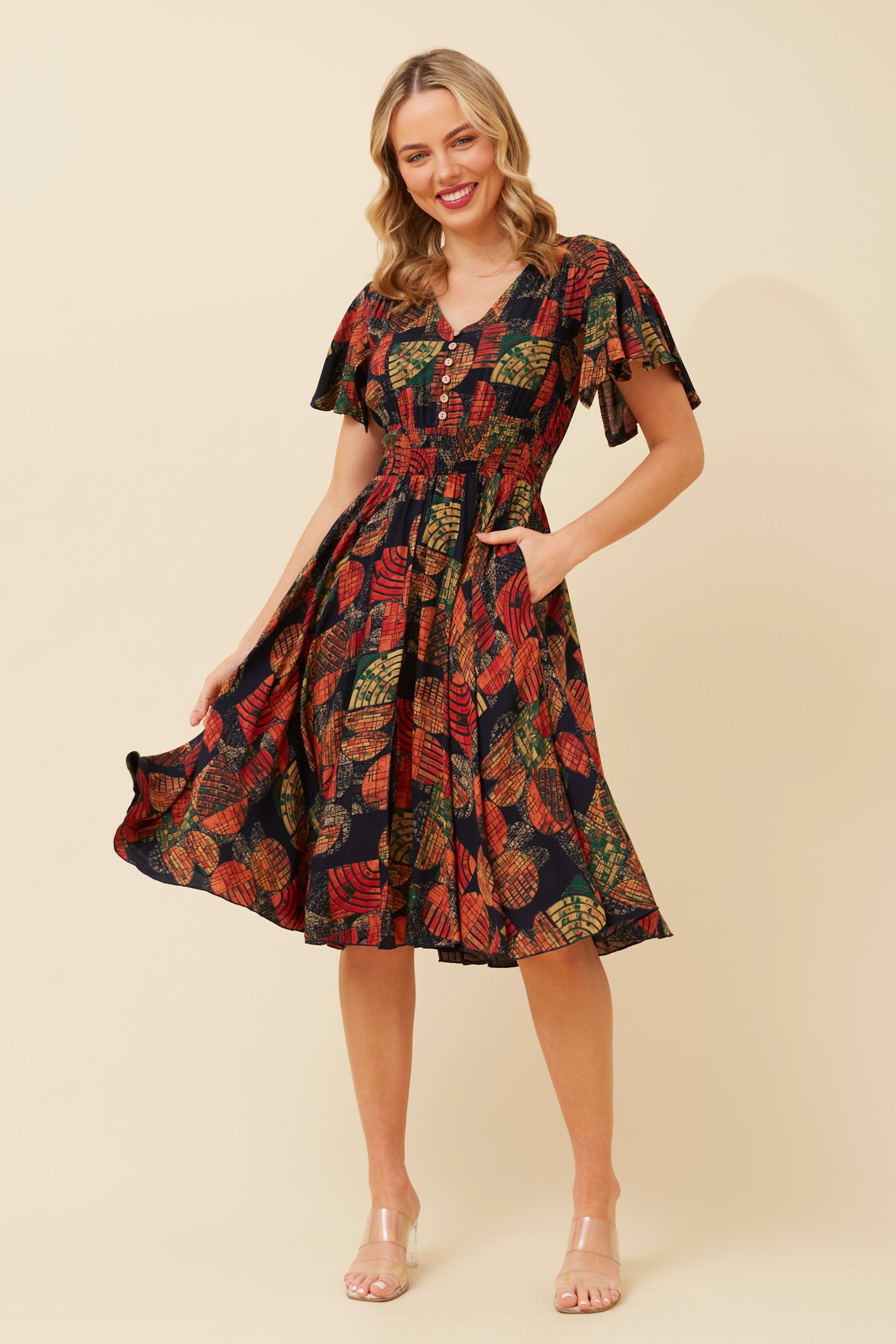 SANDY ABSTRACT PRINT DRESS