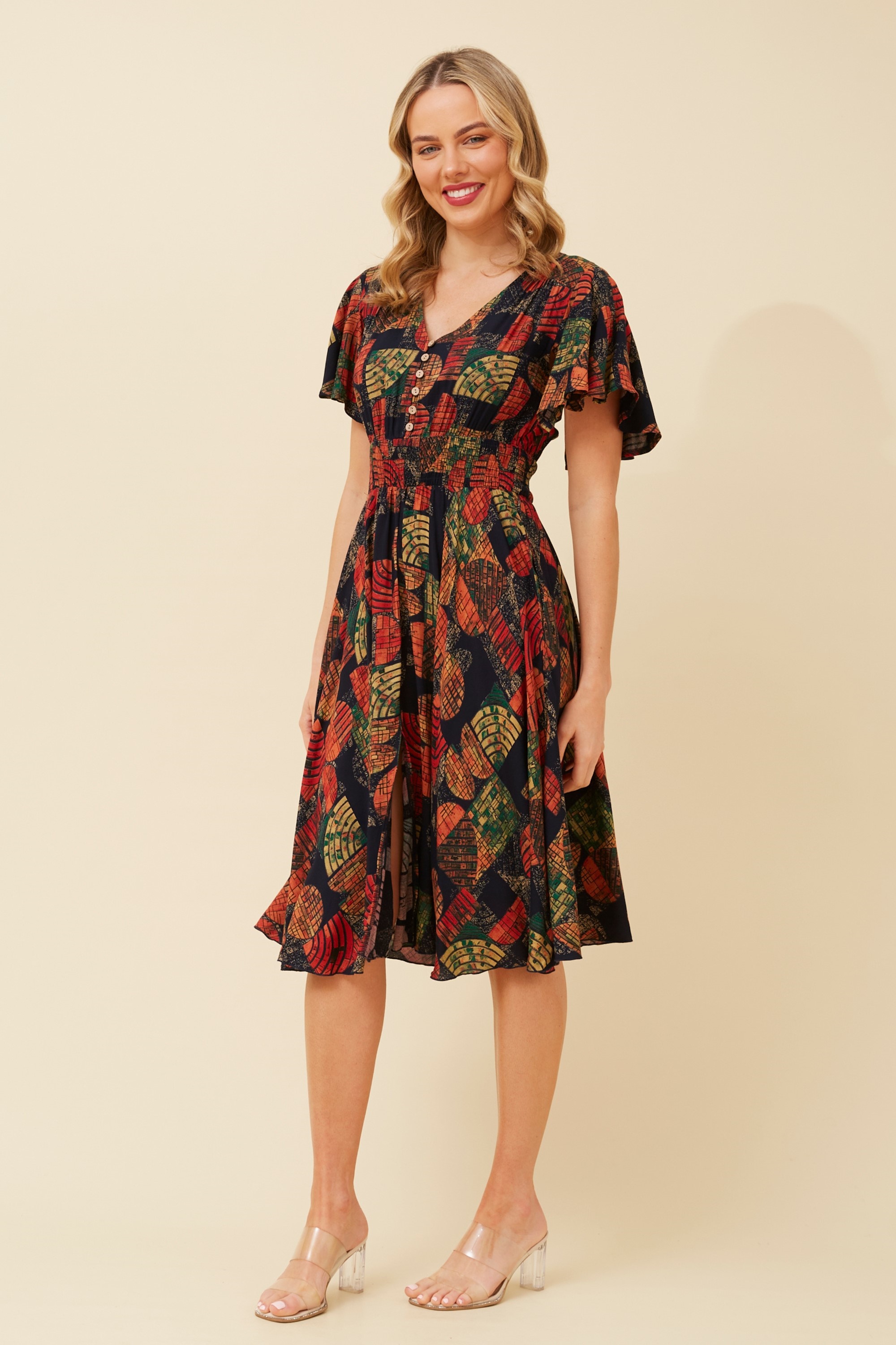 SANDY ABSTRACT PRINT DRESS