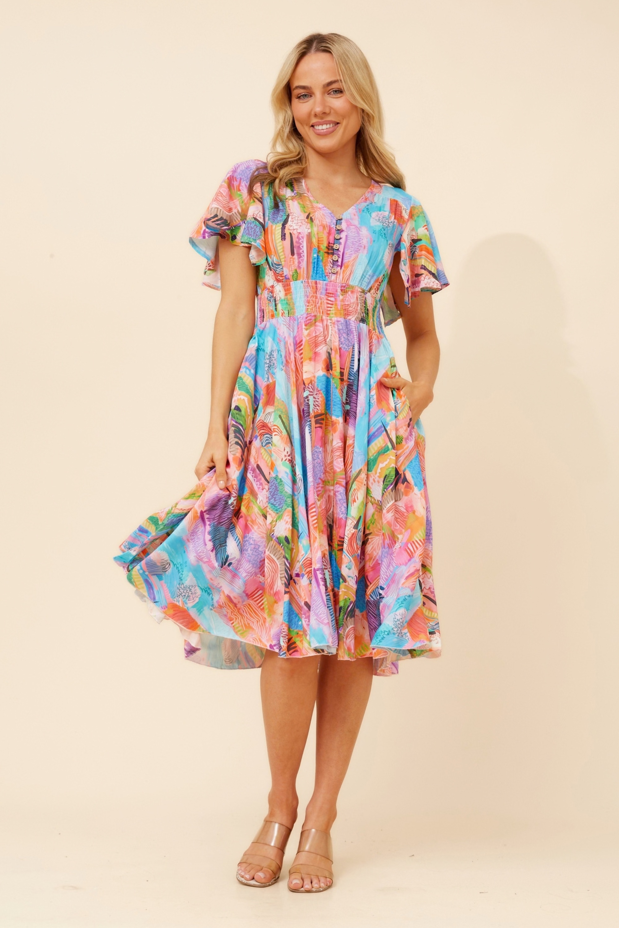 SANDY ABSTRACT PRINT DRESS