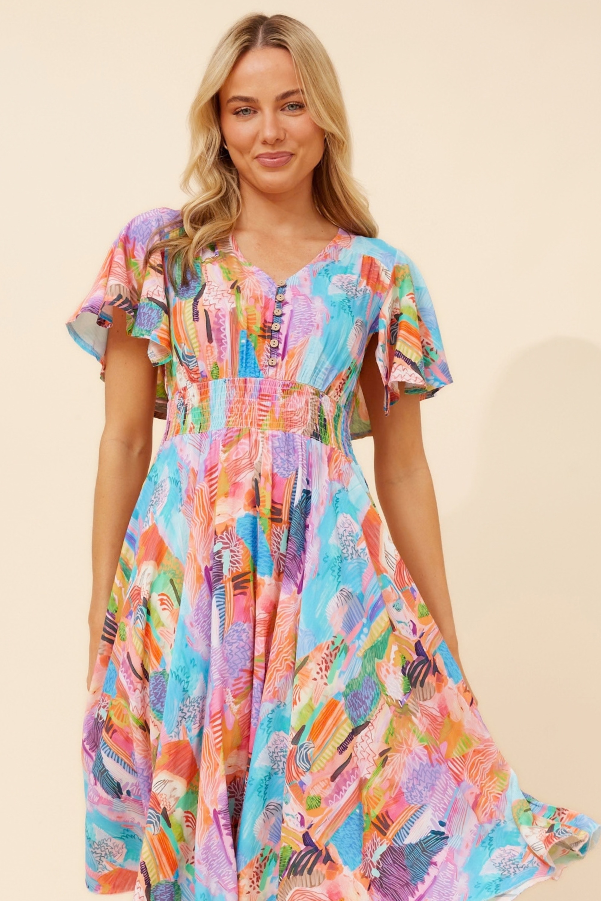 SANDY ABSTRACT PRINT DRESS