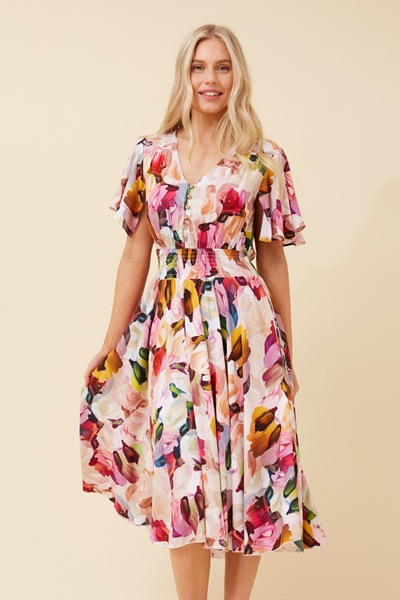 SANDY ABSTRACT PRINT MIDI DRESS