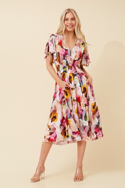 SANDY ABSTRACT PRINT MIDI DRESS